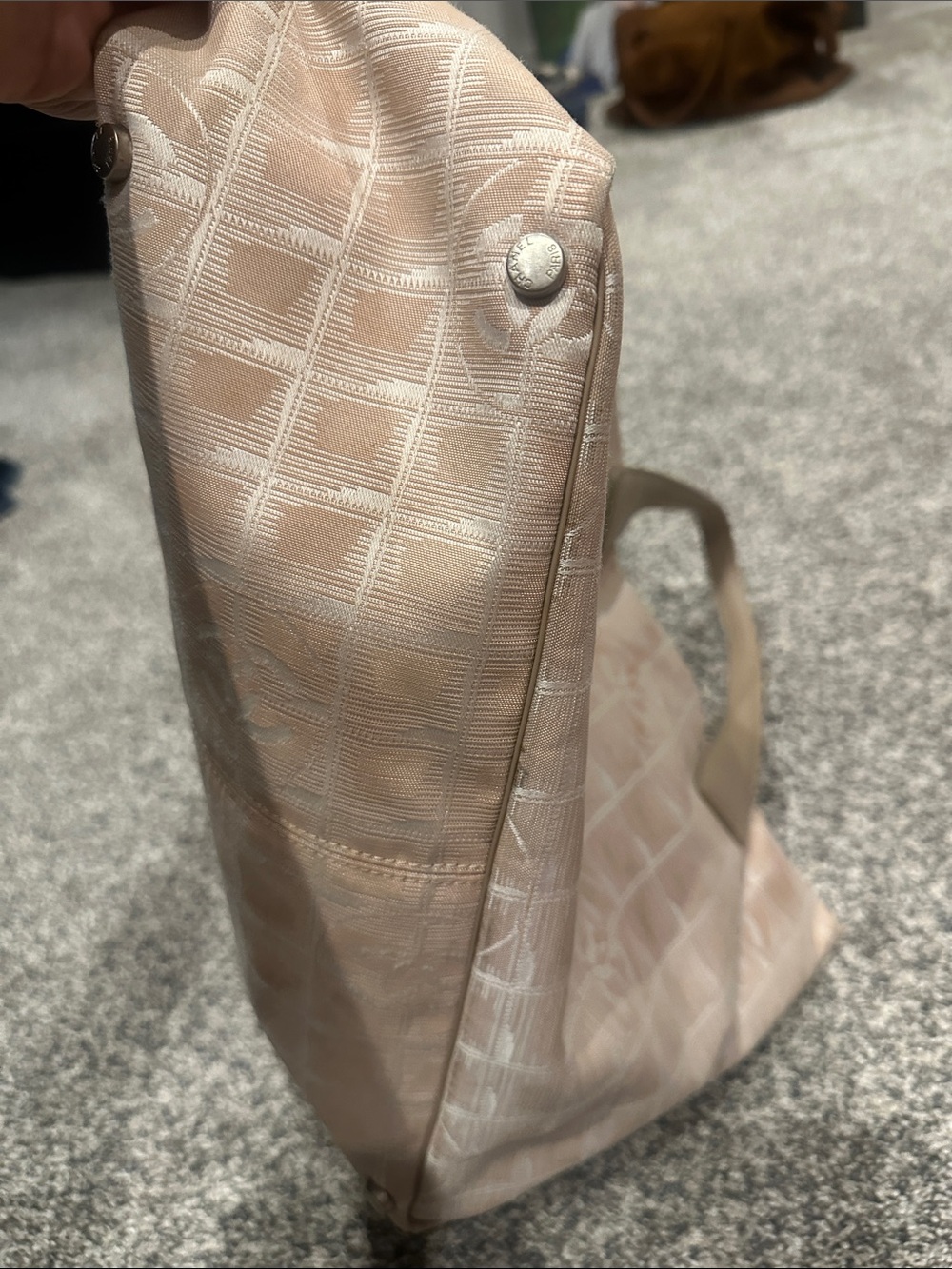CHANEL Pink Logo Jacquard Tote with Neutral Leather Handles - Picture 3 of 9